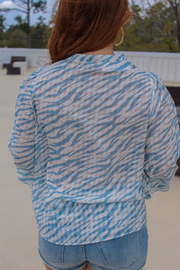 Sammi Zebra Button Up Blouse- Sky