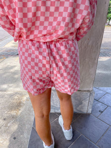 Blush Checkered Print Woven Shorts