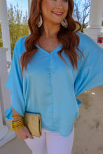 Load image into Gallery viewer, Adalee Kimono Sleeve V Neck Blouse- Sky
