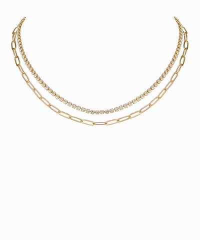 Pave Crystal 2 Layer Necklace