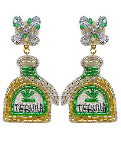 Beaded TEQUILA Bottle Earrings