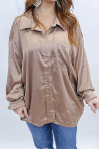 True Radiance Oversized Button Up- Brown