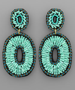 Bugle Bead Oval Earrings