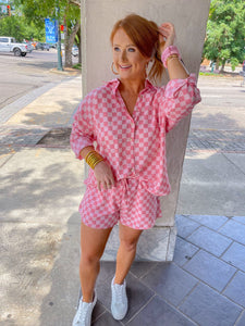 Blush Checkered Print Woven Shorts