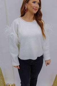 Angel Feather Trim Sweater- White