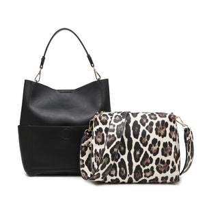 2-in-1 Bucket Bag- Black Cheetah