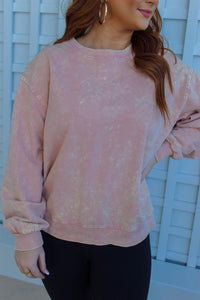 Sara Acid Wash Oversized Sweatshirt- Rose