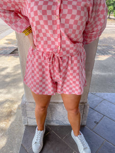 Blush Checkered Print Woven Shorts