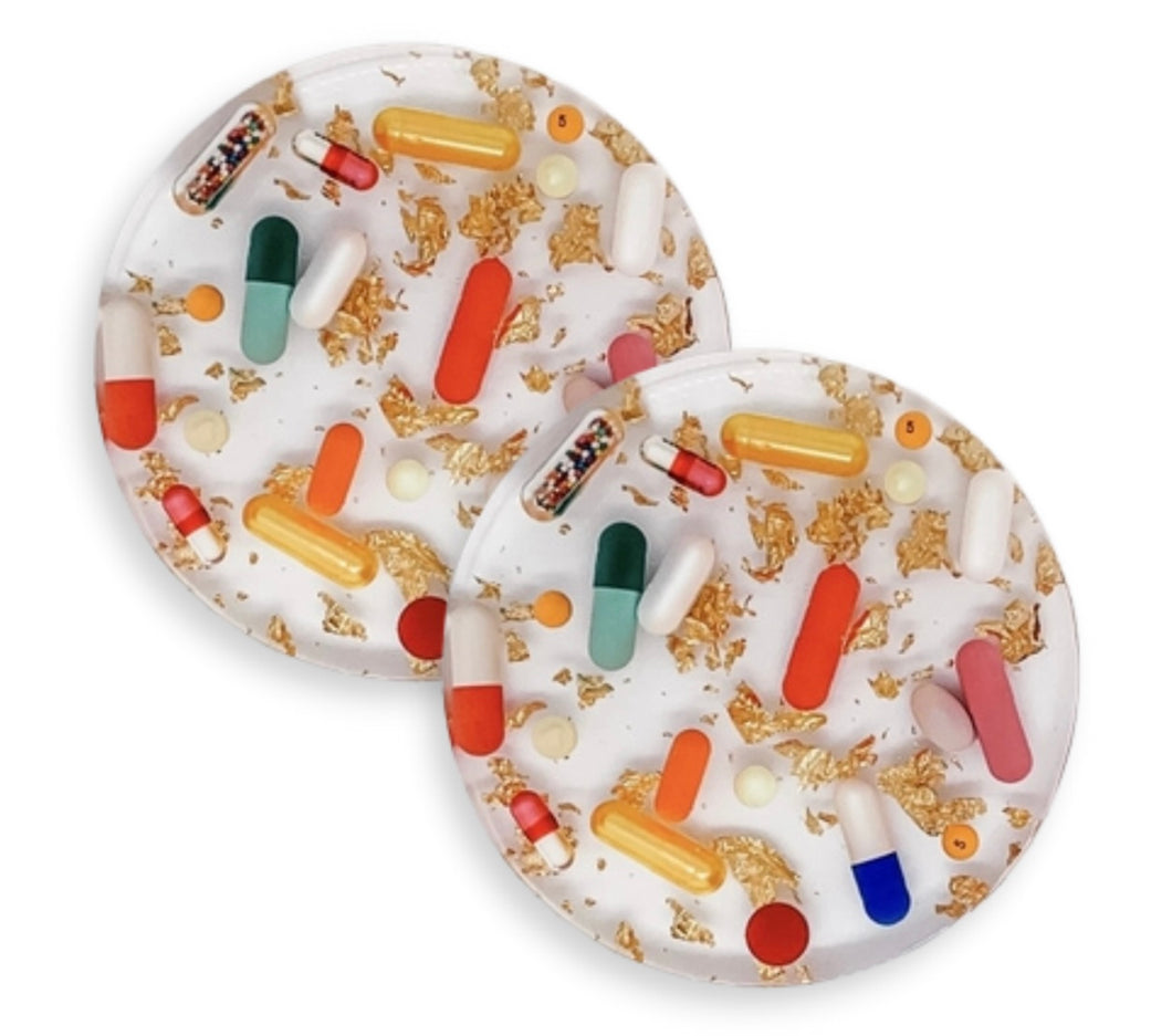 Pills + Gold Coasters