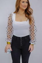 Load image into Gallery viewer, Dorthy Polka Dot Puff Sleeve Top- White
