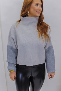 Cute & Cuddly Colorblock Sweater- Grey