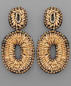 Bugle Bead Oval Earrings