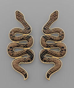 Metallic Leather Snake Earrings