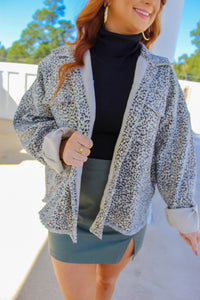 Jodi Leopard Oversized Denim Jacket- Stone