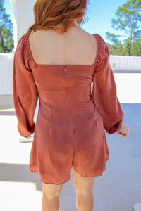 Knox Long Sleeve Satin Romper- Ginger