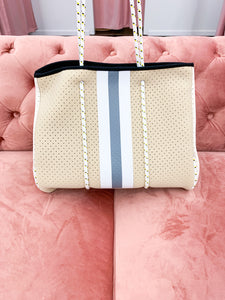 Neoprene Tote- Tan & Grey Stripe