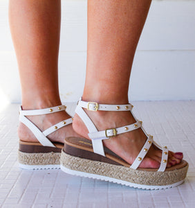 Carson Stud Espadrille Wedge Sandal-White