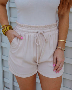 Ivory Drawstring Ruffled Shorts