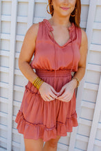 Load image into Gallery viewer, Allison Sleeveless Smocked Ruffle Dress- Apricot
