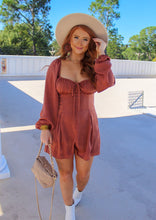 Load image into Gallery viewer, Knox Long Sleeve Satin Romper- Ginger
