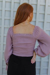 Haley Satin Tie Long Sleeve Crop- Liliac