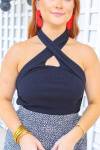 Kirby Criss Cross Halter Top- Black