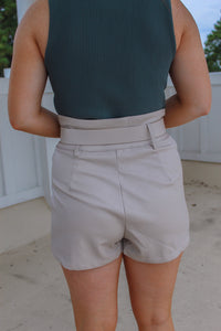 Turner Faux Leather Buckle Shorts- Cream