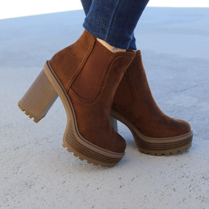 Think Twice Chunky Bootie- Chestnut