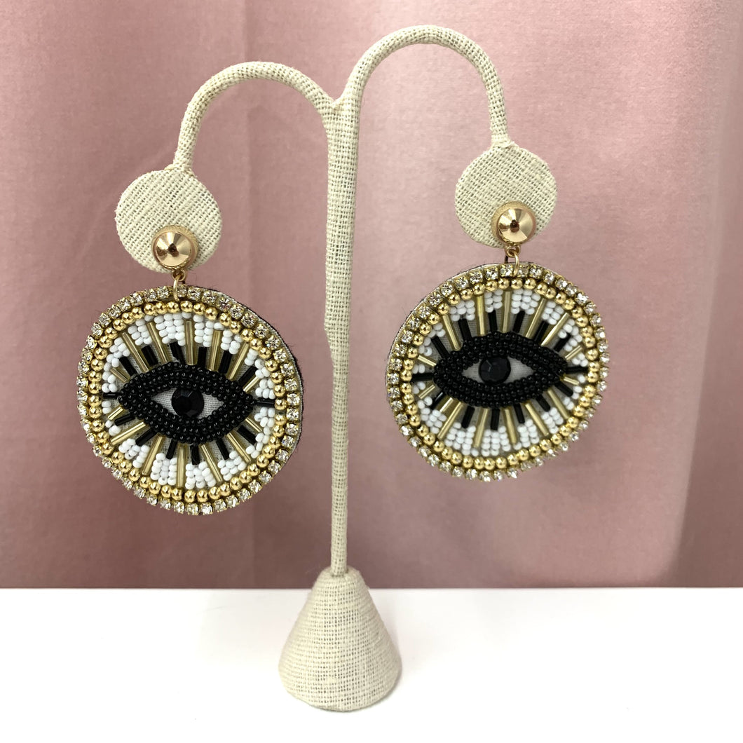 Beaded Eye Earrings- Black/White