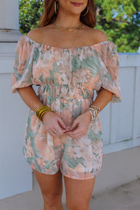 Ariana Floral Print Romper- Orange