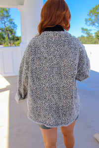 Jodi Leopard Oversized Denim Jacket- Stone