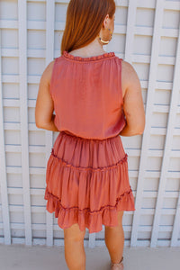 Allison Sleeveless Smocked Ruffle Dress- Apricot