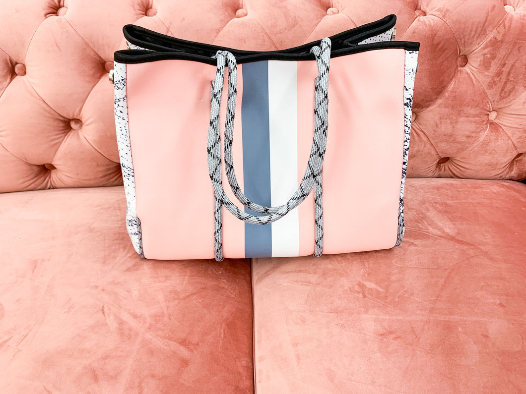 Neoprene Tote- Light Pink Snake & Grey