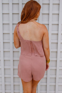 Ayana One Shoulder Knot Detail Romper- Blush