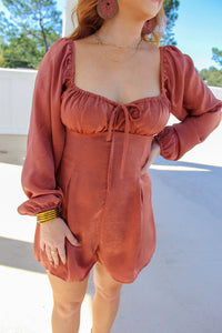 Knox Long Sleeve Satin Romper- Ginger